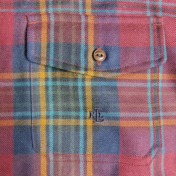 LAUREN Ralph Lauren Shirt Jacket Womens Medium Worsted Wool Front Zip Plaid Camp - Picture 3 of 11